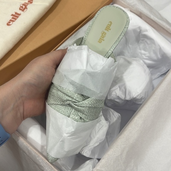 Cult Gaia Angie Knotted Fringe Raffie Flats in Multi Mint Size 5 - Picture 7 of 8